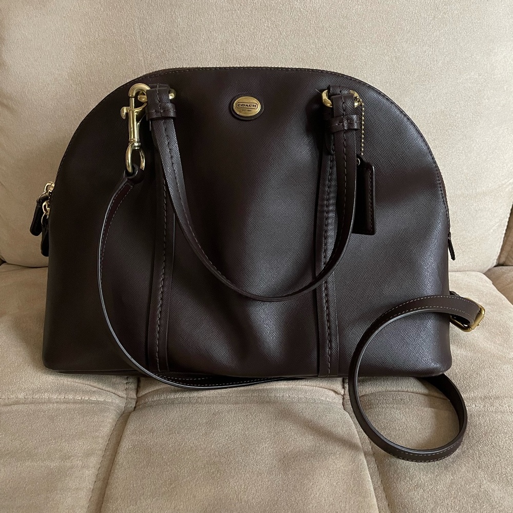 Coach Peyton Cora Domed Brown Leather Satchel Purse F25671